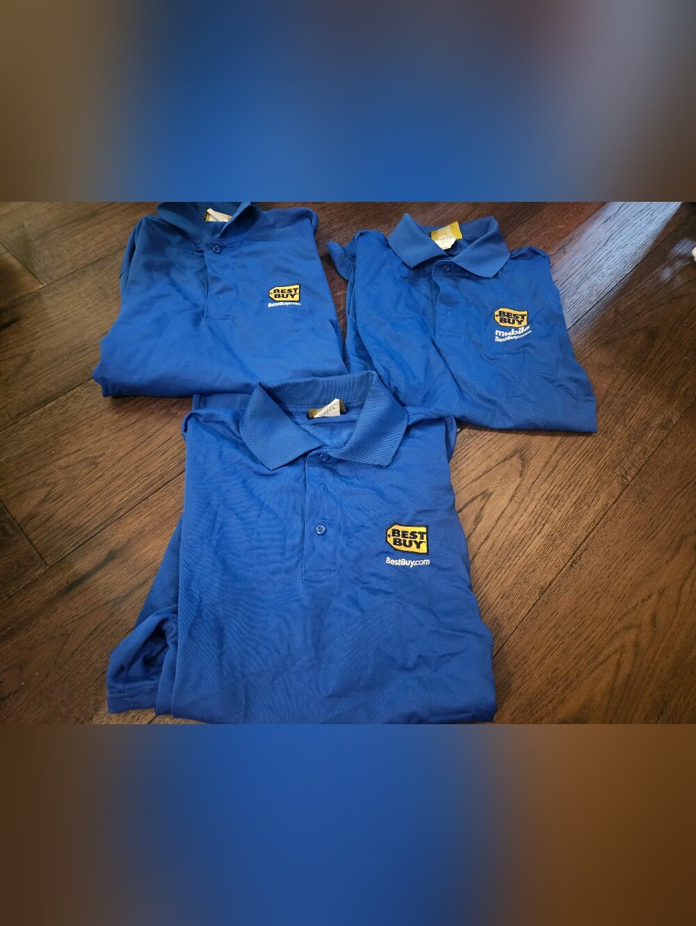 Best Buy Employee Uniform Polo Shirt Mens Medium Blue Short Sleeve Lot Of 3 Used